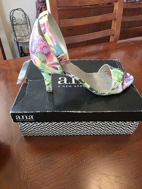 a.n.a Floral Open-Toe D'Orsay Heel in Pink, Green & Blue